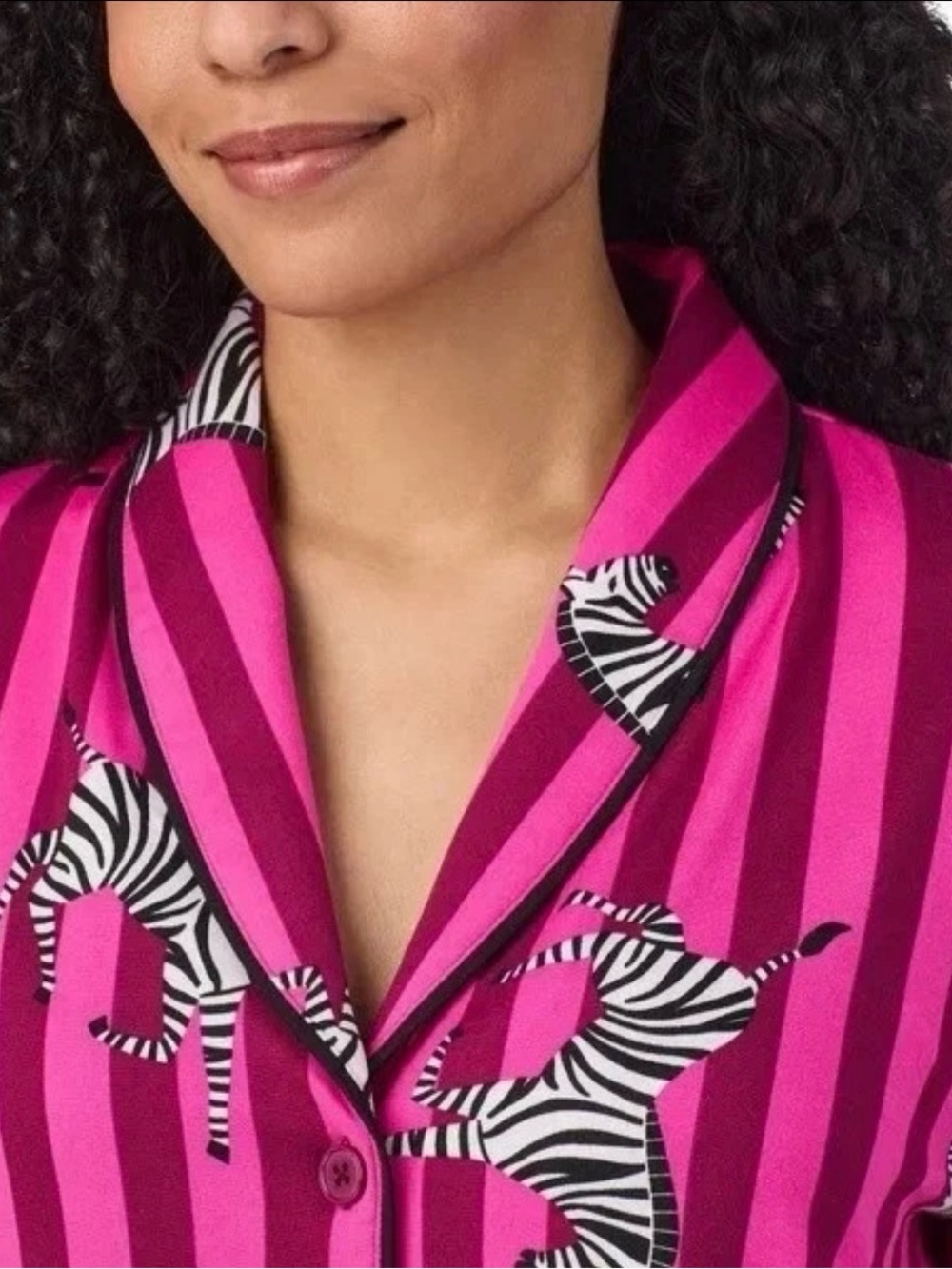 Room Service Women’s Small Pink Zebra Stripe Pajama Set Button Down Lounge - Picture 4 of 14